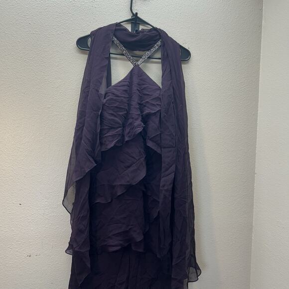 Daymor Couture 3451 Embellished Halter Layered Evening Dress Purple Silk SZ 10 - Picture 12 of 12